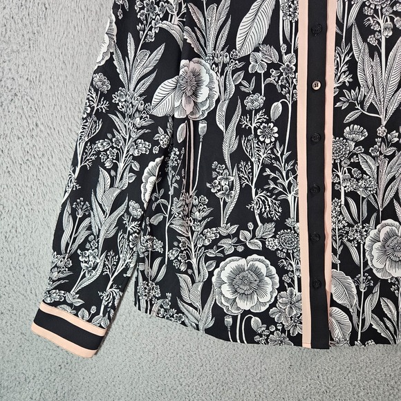 Tommy Hilfiger Shirt Top women Large Button Up Floral Black White Work - Picture 2 of 10